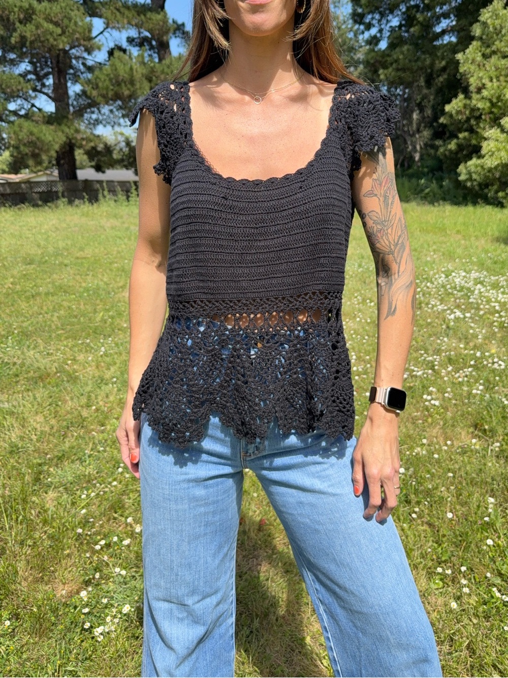 Free people black crochet tank